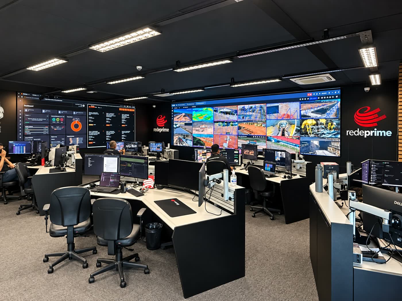 Sala de operações do Centro Integrado da Redeprime, com LedWall e posições de operação